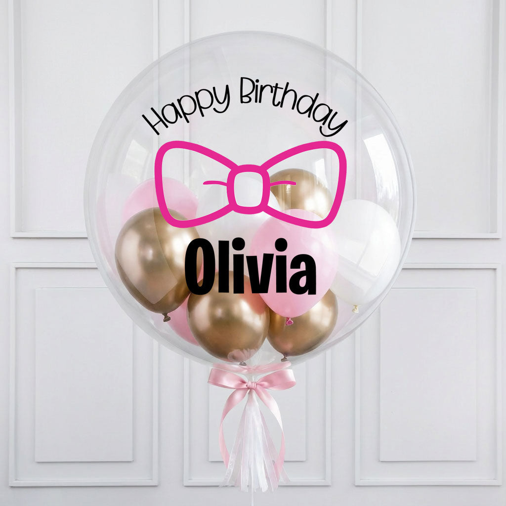 Customised Pink Bow Bubble Balloon