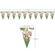 Decorative banner with cartoon animal designs and measurements on a white background