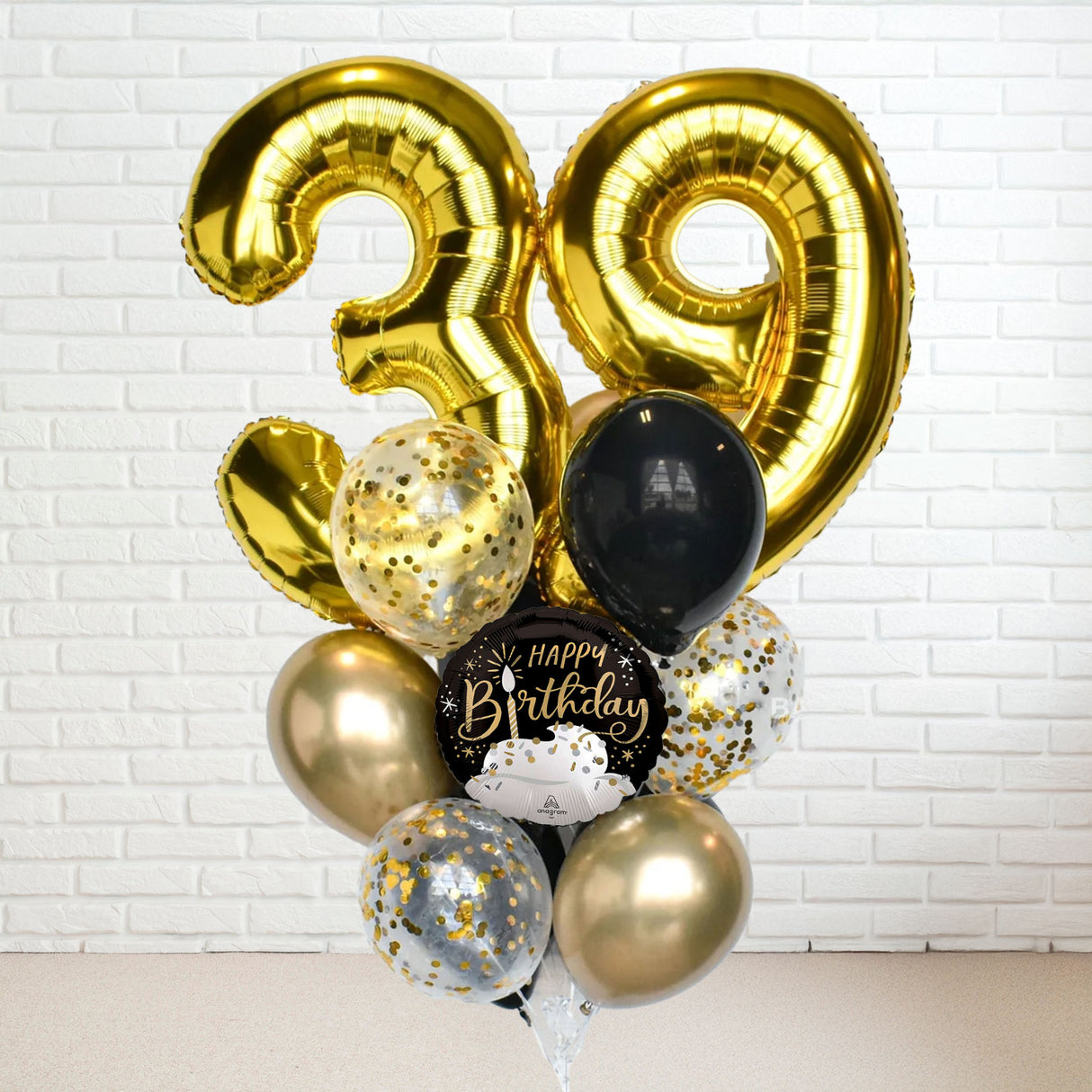 Dual Number Gold Black Coloured Confetti Latex Balloon Bouquet