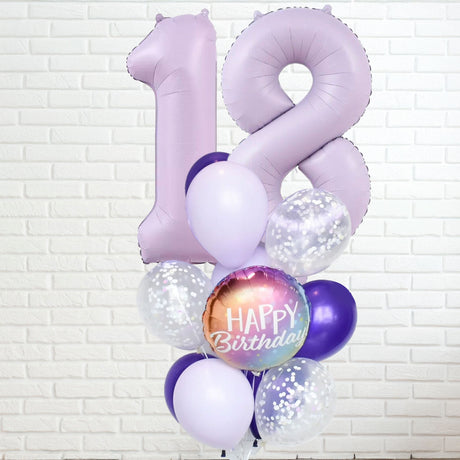 Dual Number Lilac Purple Coloured Confetti Latex Balloon Bouquet