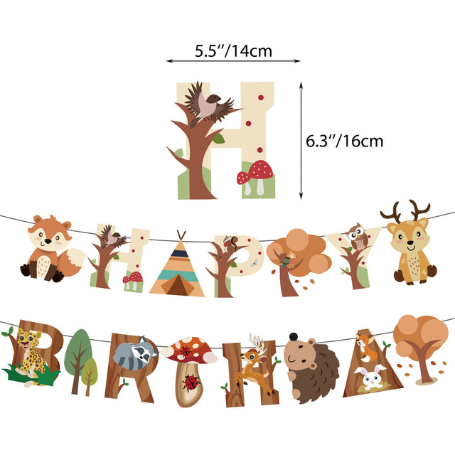 Woodland forest animals are out to greet a special happy birthday in this adorable banner.