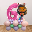 Gabby Doll House Number Balloon Cluster Stand in Pink Lilac Green