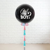 GENDER REVEAL for bursting to reveal the colour of the mini balloons to tell if it's a boy or a girl.