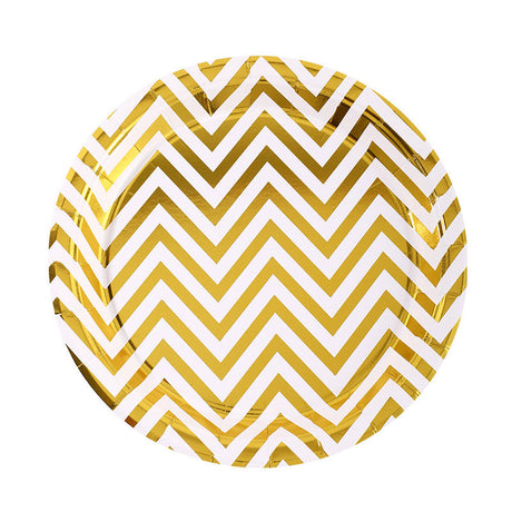 7" Gold Chevron Thin Stripes Plates (8pc)