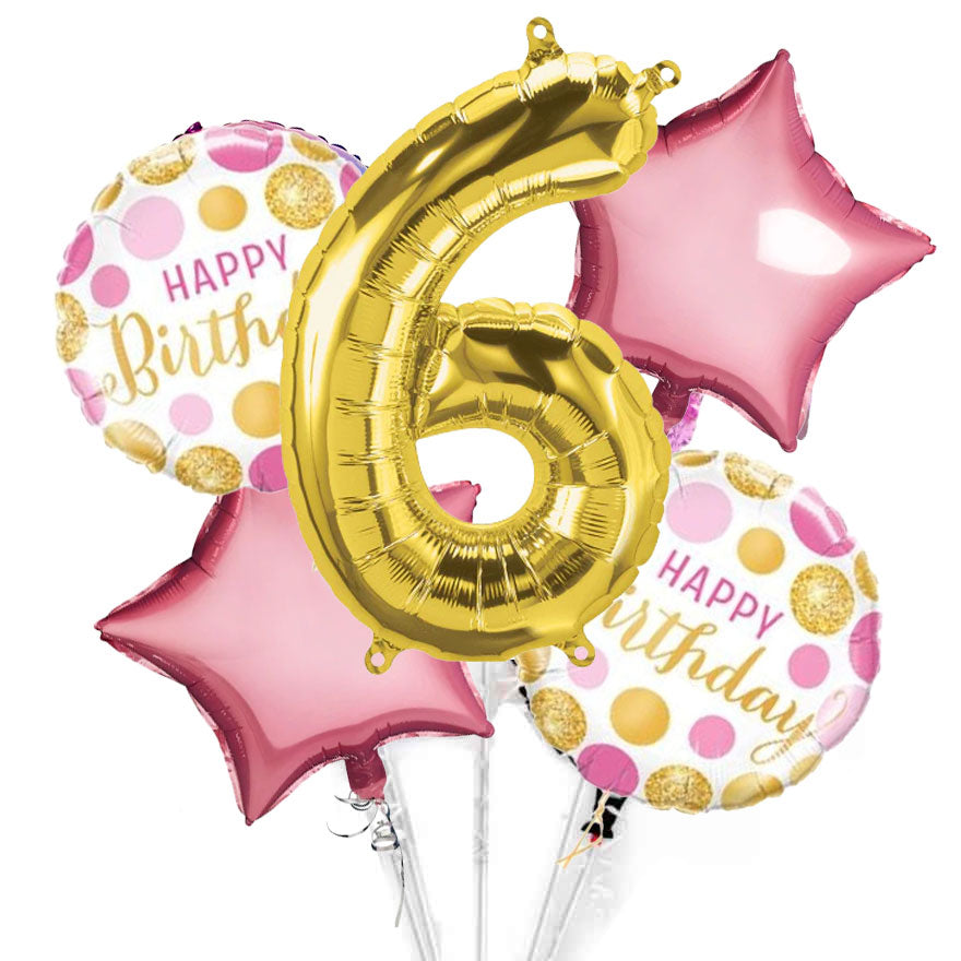 Gold Pink Glitter Jumbo Number Birthday Balloon Bouquet