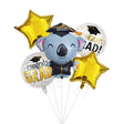 Graduation-themed balloons with a koala design and 'Congrats Grad' text on a white background.