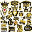 Collection of graduation-themed photo booth props with black and gold colors.