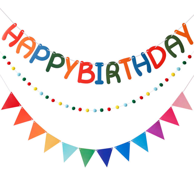 Rainbow Happy Birthday Letter & Flag Banner Set is great for dessert table decoration.