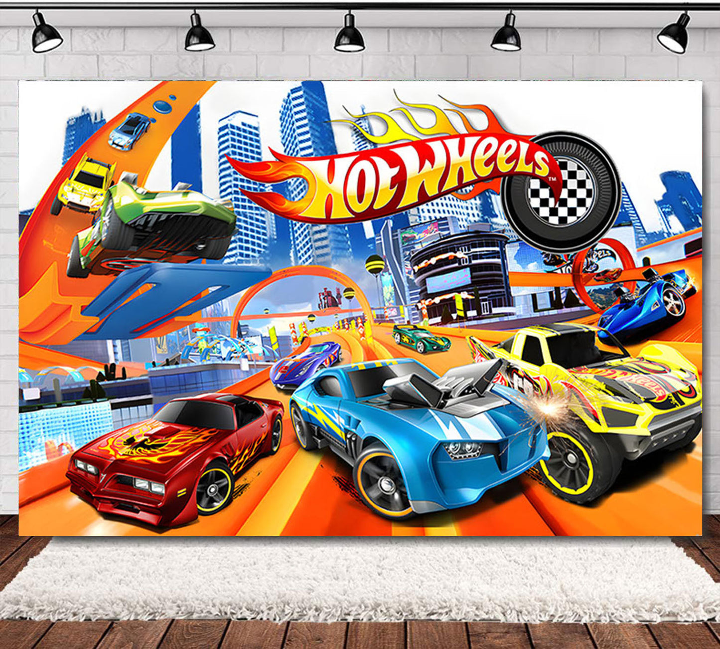 Hot Wheels Birthday Fabric Backdrop Banner