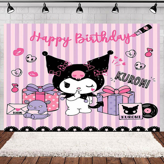 Kuromi Lilac Birthday Fabric Backdrop Banner