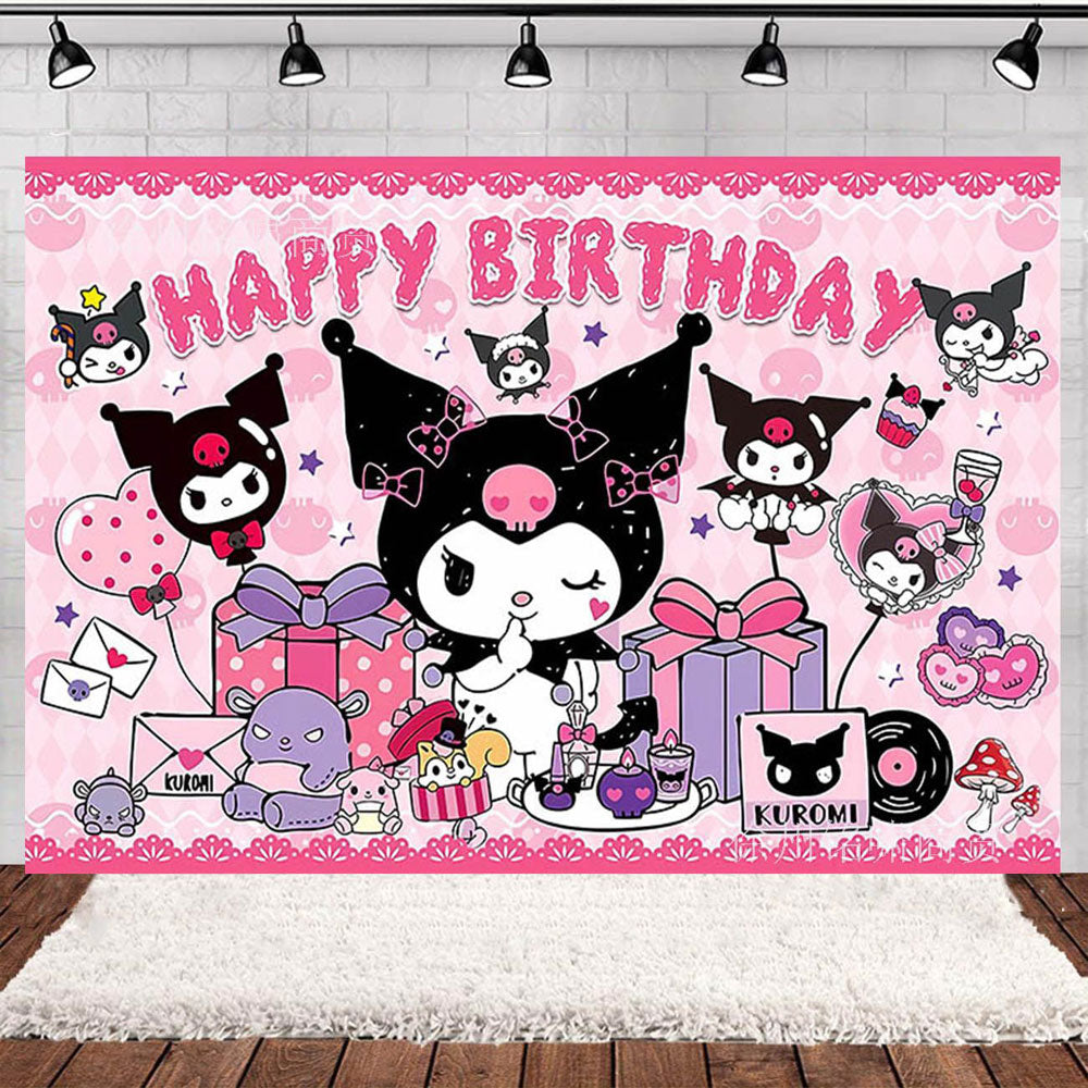 Kuromi Pink Birthday Fabric Backdrop Banner