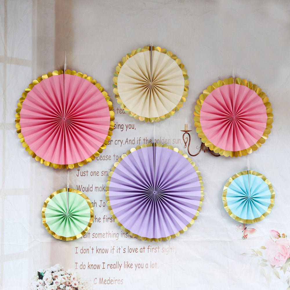 Macaron Colours Gold Trim Paper Fan Decoration Set