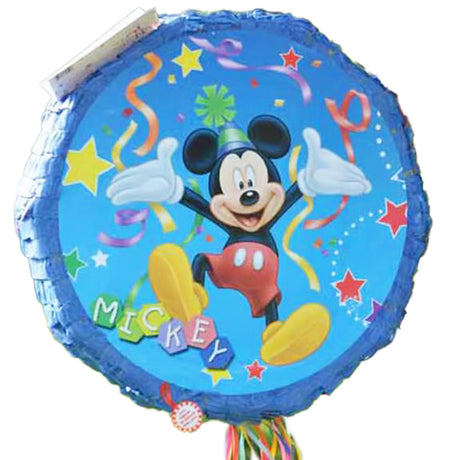 Mickey Mouse-themed balloon with colorful decorations on a white background