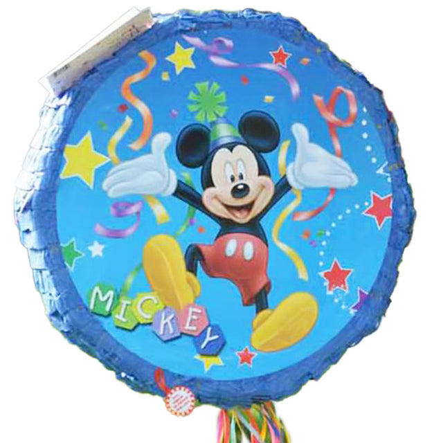 Mickey Mouse-themed balloon with colorful decorations on a white background