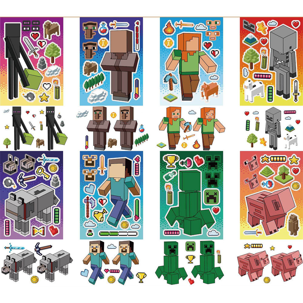 Load image into Gallery viewer, Stickers and activities sheet for the minecraft themed party
