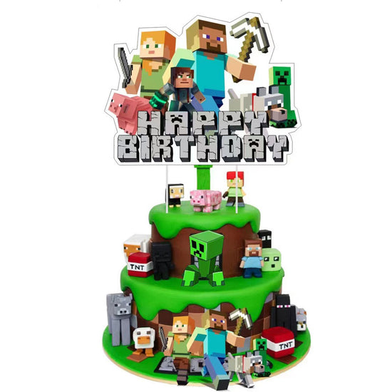 Minecraft themed cake topper for birthday cake decor.