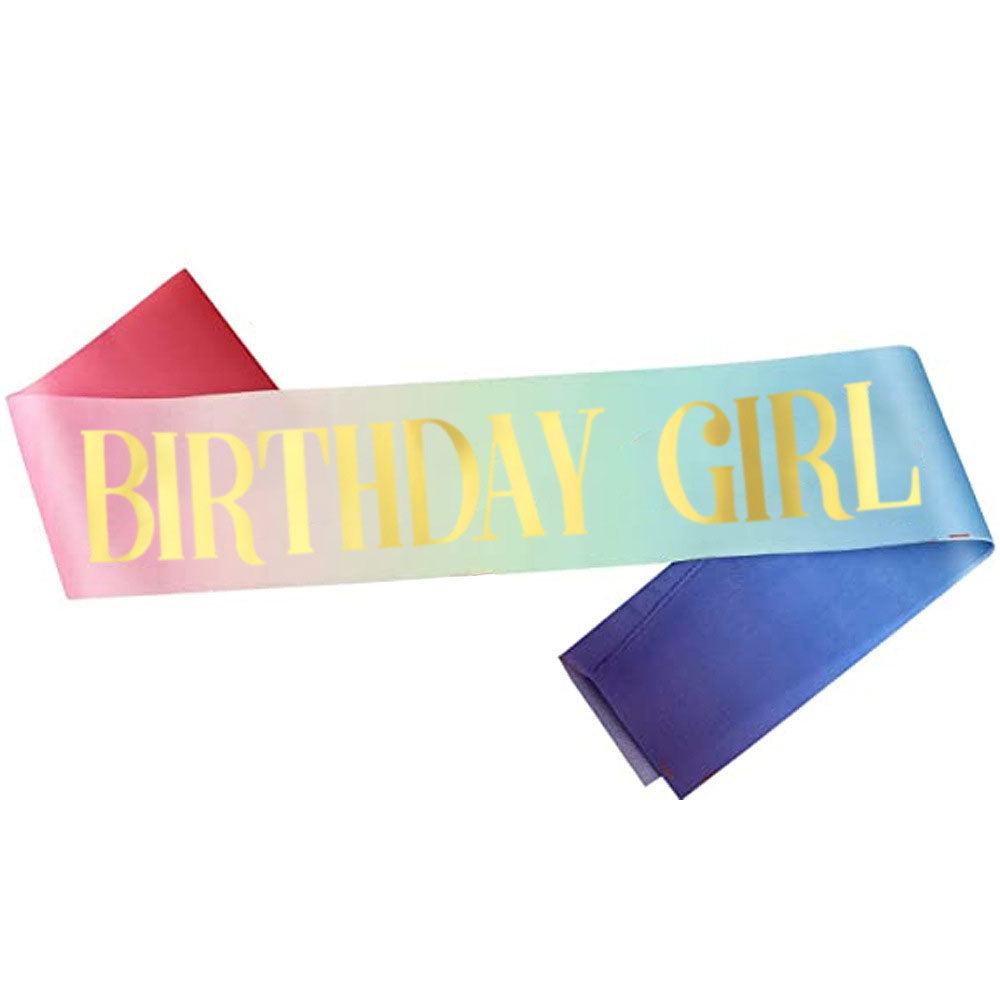 Ombre Rainbow Colourful Birthday King Sash with Gold Wordings