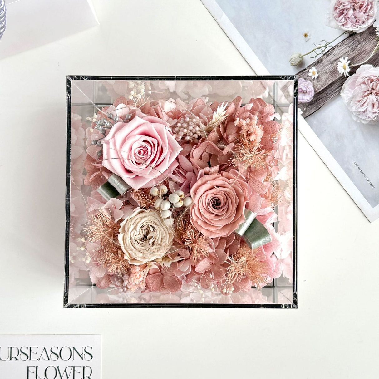 Everlasting Blush Rose Preserved Flower Box