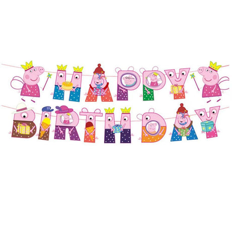Peppa Pig-themed 'Happy Birthday' banner on a white background