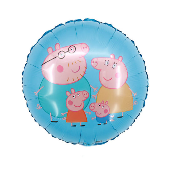Peppag Pig and family in a balloon.