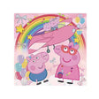 Peppa Pig and George Pig under a rainbow with balloons on a pink background