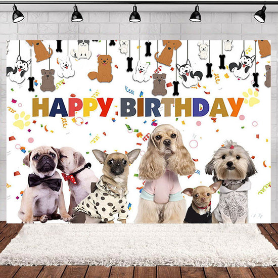 Dogs & Puppies Pet Birthday Fabric Backdrop Banner