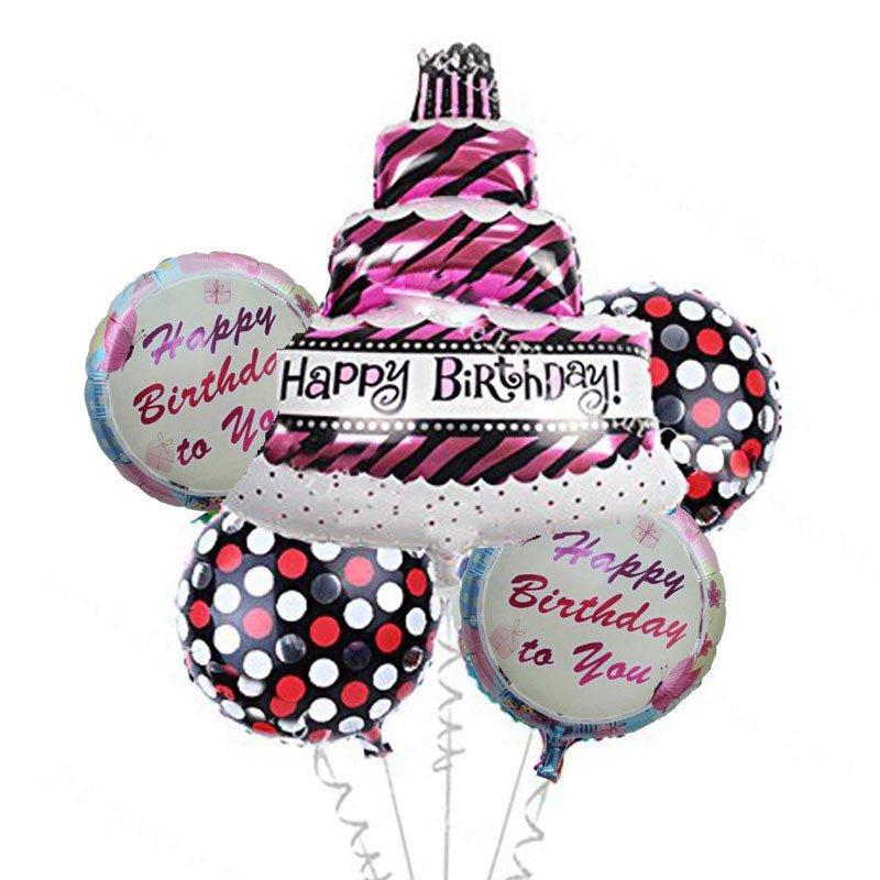 Pink Stripes Birthday Cake Balloon Bouquet