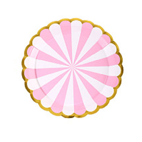 7" Pink Stripes Scallop Paper Plates (10pc)