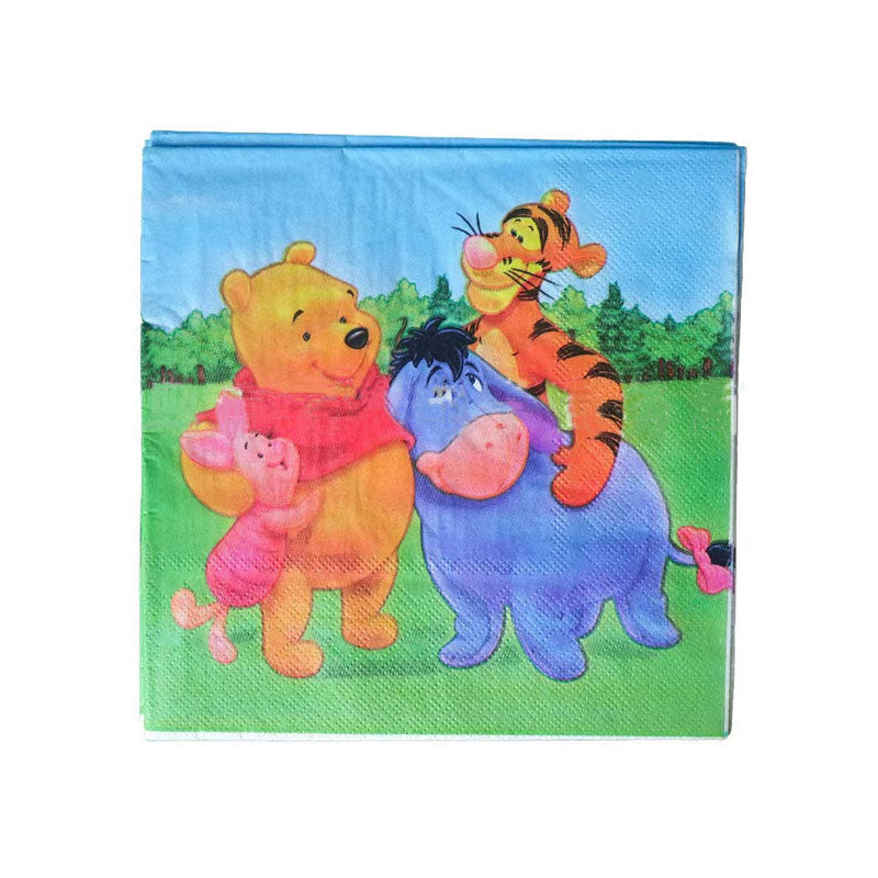 Colorful Pooh Bear and Eeyore and Tigger design party napkins.