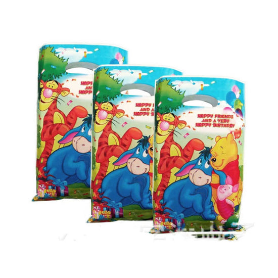 Cute Winnie the Pooh colourful plastic goody bags for you to fill in the treats and goodies to share to your party guests.