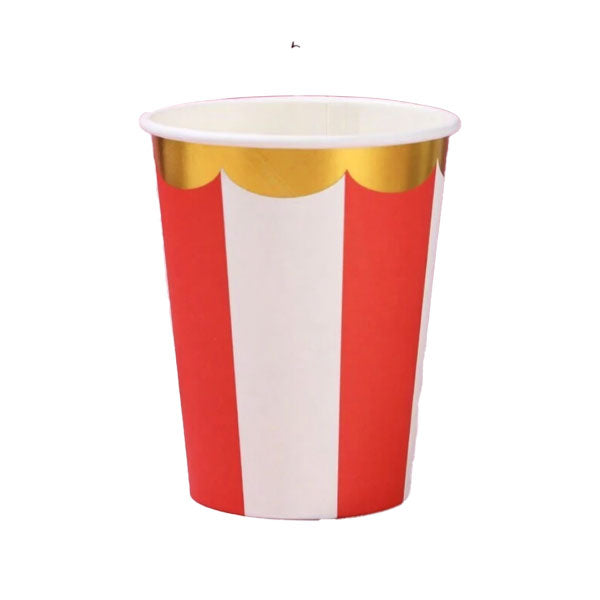 Red Stripes Gold Scallop Cups (10pc)