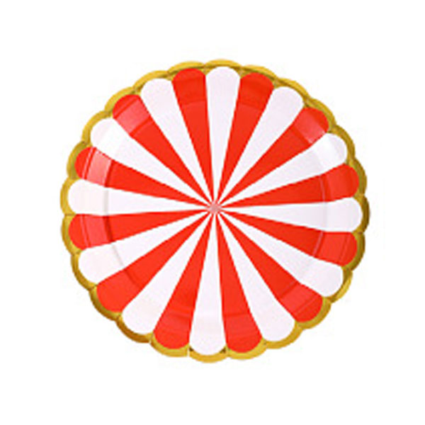7" Red Stripes Scallop Paper Plates (10pc) Great for Circus or Big Top themed birthday party!