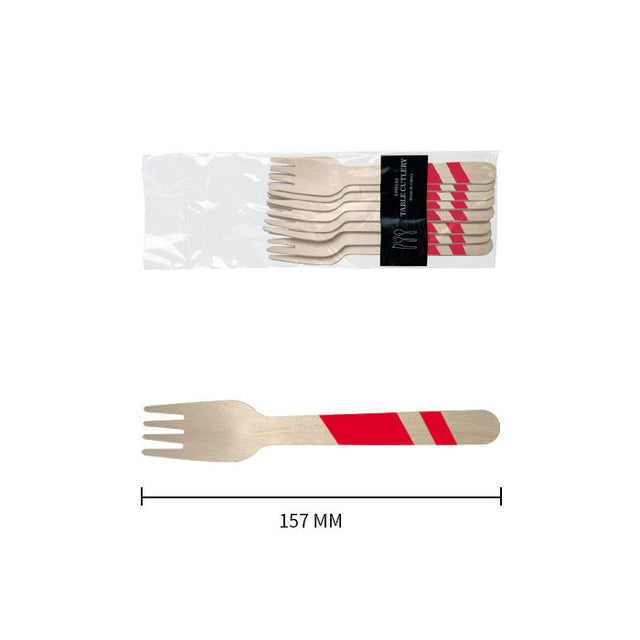 Wooden Disposable Party Forks (Red)