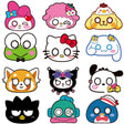 Collection of colorful SAnrio cartoon character heads arranged in a grid on a white background.
