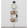 Graduation-themed balloons with 'Congrats Grad' text against a white background