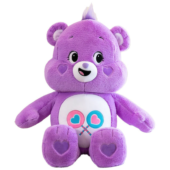 Care Bear plush toy with Share Bear in Purple and sharing lollipops symbol.