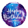 18" Silver & Blue Birthday Balloon in galaxy design.