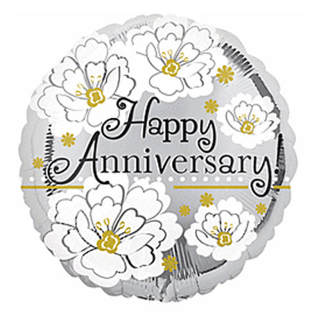 Decorative balloon with 'Happy Anniversary' text and floral designs on a white background