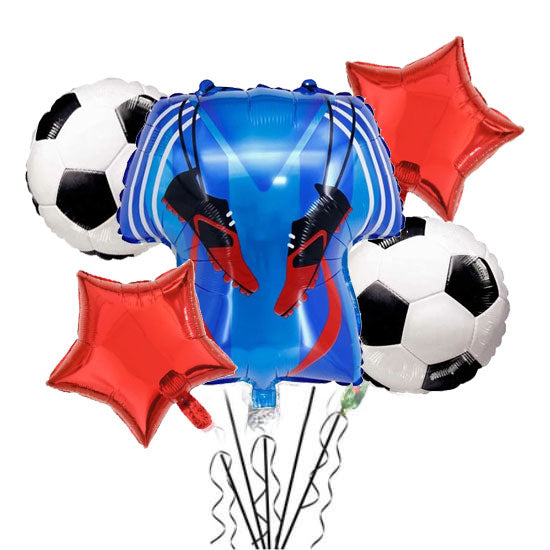 Soccer Jersey Blue and Red balloon bouquet.