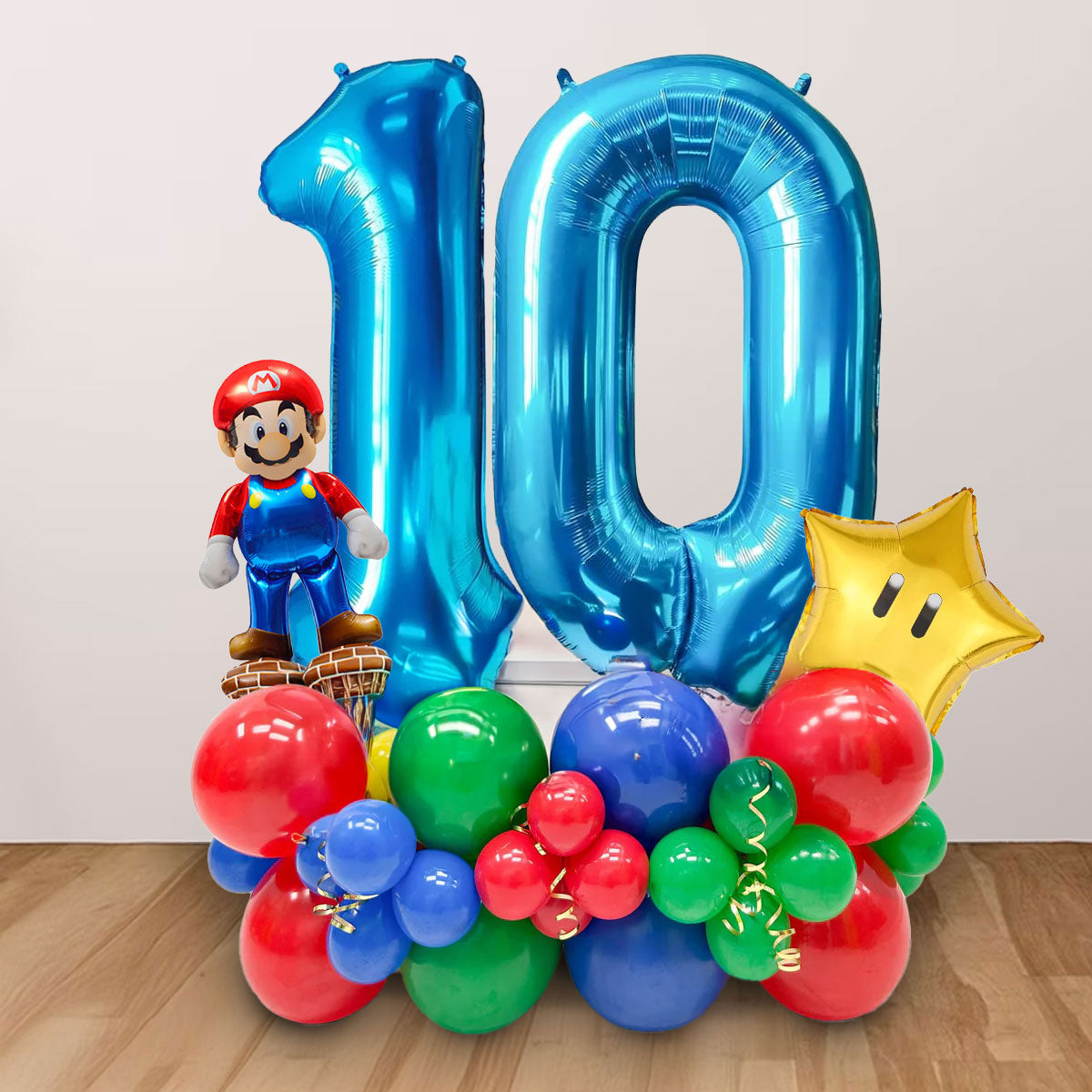Super Mario Double Number Balloon Cluster Stand in Blue Red Green