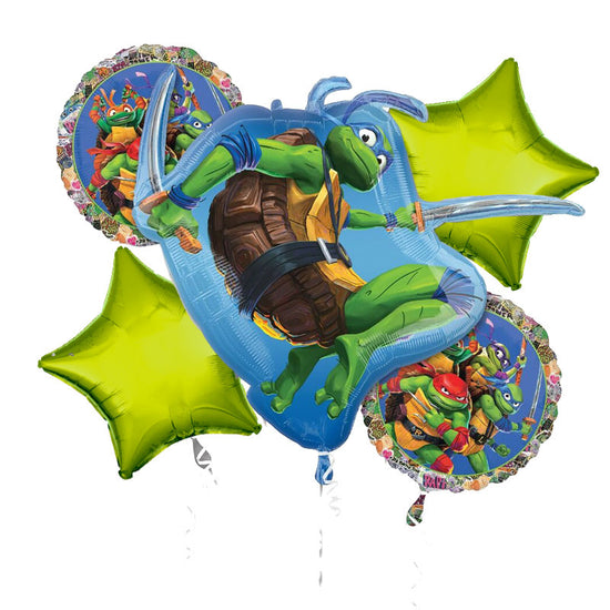 Load image into Gallery viewer, Teenage Mutant Ninja Turtle Balloon Bouquet featuring leonardo in the jumbo balloon.
