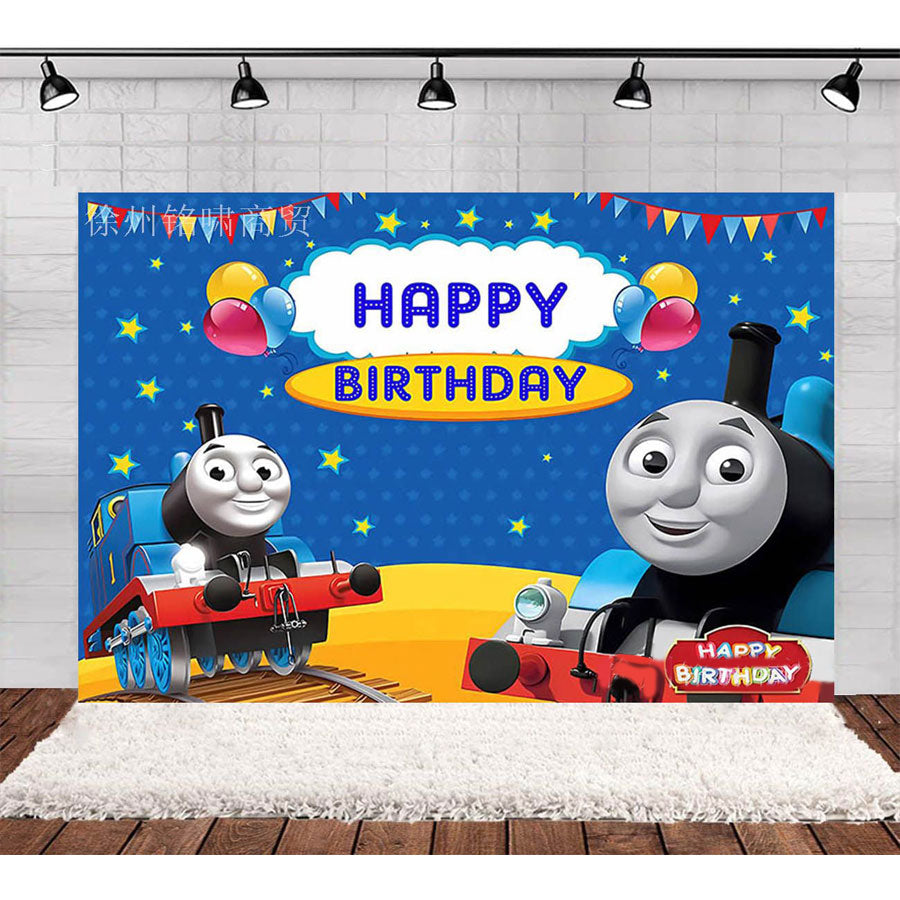Load image into Gallery viewer, Thomas Train Birthday Fabric Backdrop Banner
