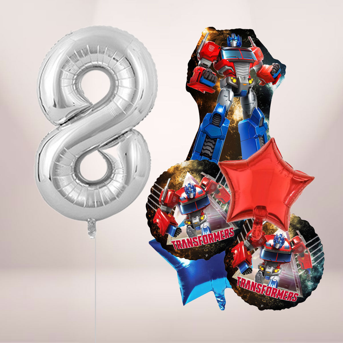 Includes a Jumbo Transformers Balloon Bouquet and a jumbo number balloon.