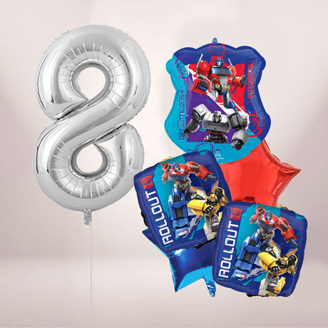Includes a Jumbo Transformers Balloon Bouquet and a jumbo number balloon.
