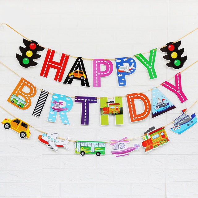 Transportation Vehicles Birthday Banner & Cutout to decorate your party venue.