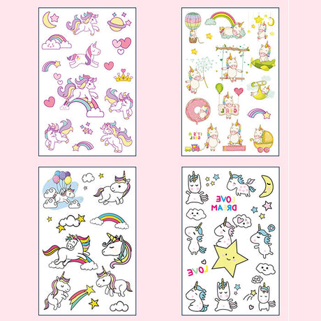4 sheets of tattoos in each booklet of Unicorn themed Tattoo Pack.