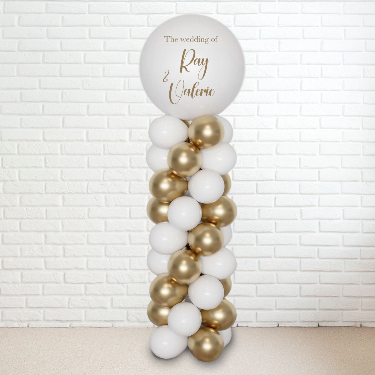 Customised Wedding Jumbo Latex Balloon with Tall Column in White & Gold
