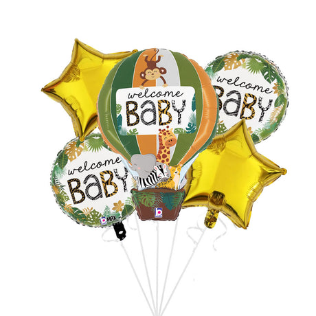 Jungle Animal Style Balloon Bouquet to welcome home the newborn baby.