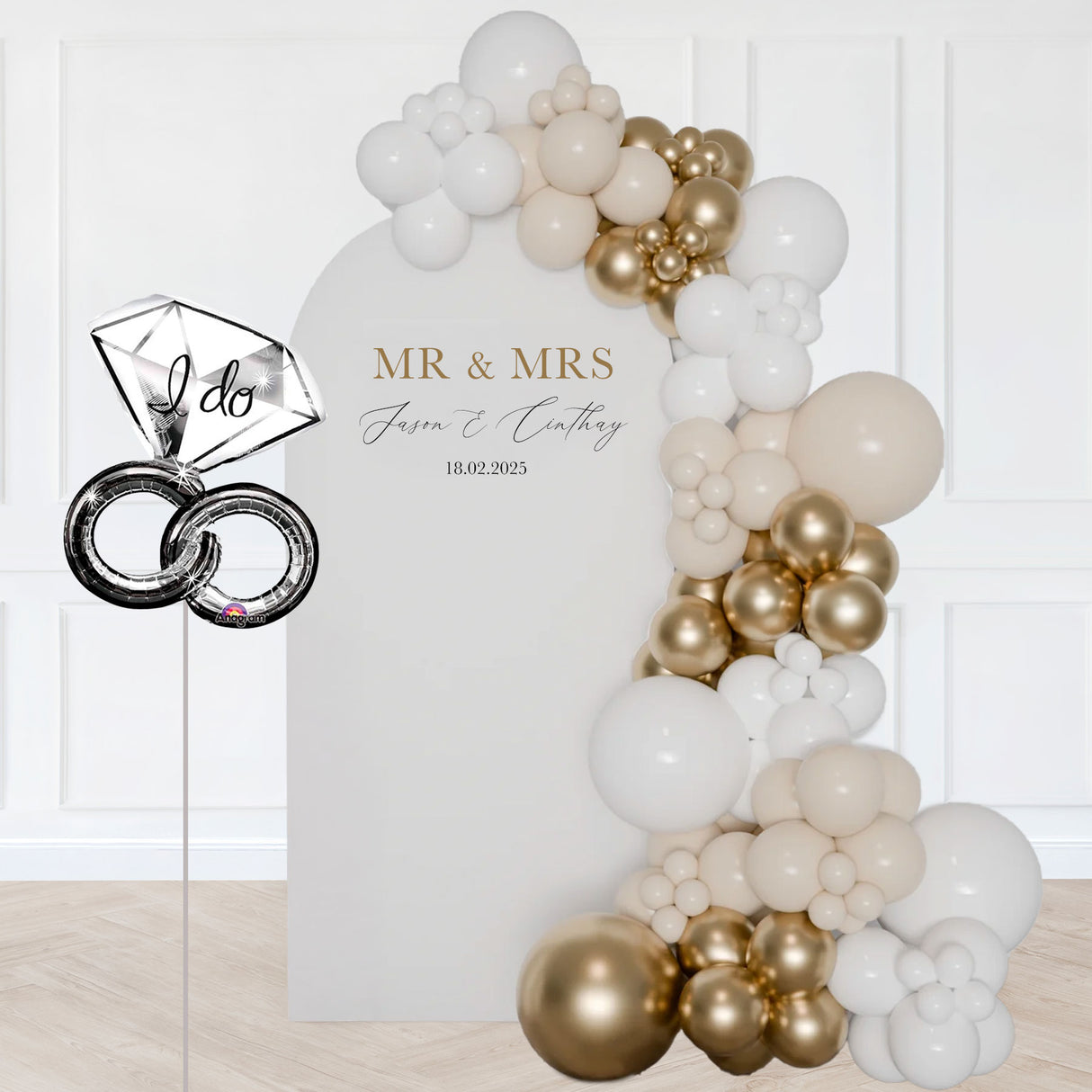 Balloon Garland Backdrop Set Up Package - White Gold Wedding