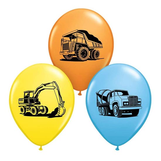 Construction Trucks Printed Latex Balloons.